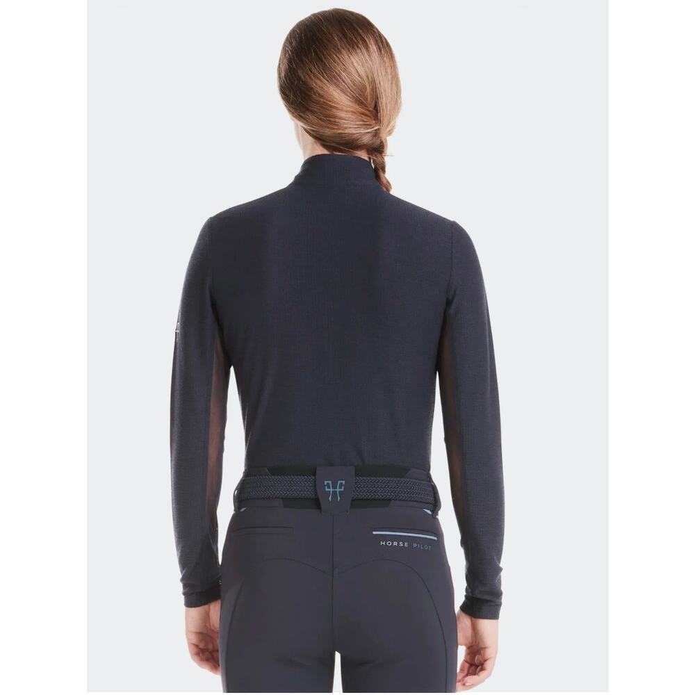 Horse Pilot Suntech Shirt Anti-UV Long Sleeve Riding Schooling Quarter Zip Blue - Picture 3 of 16